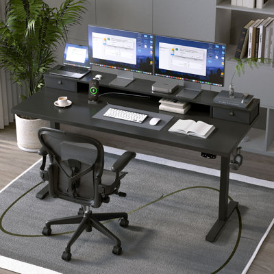 Bureau debout électrique à hauteur réglable de 55 po avec tiroirs, bureau à domicile avec grande tablette pour moniteur