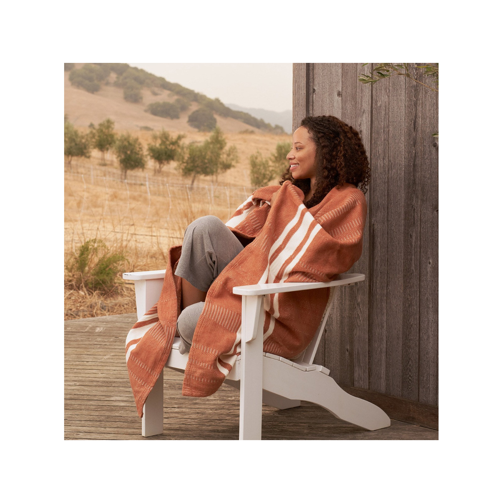 Cirrus Cotton Hand Woven Throw Blanket, Spice
