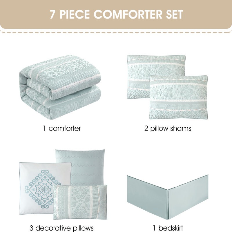 Ilaria 7 Piece Green Jacquard Comforter Set, King Comforter + 6 Additional Pieces, Green