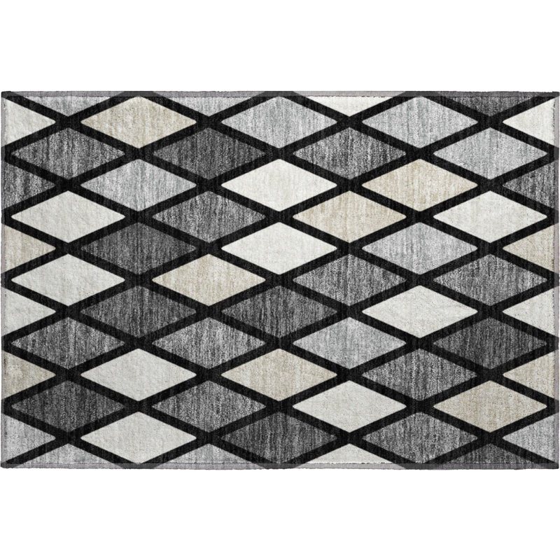 Premium Machine Washable Prisco Black Rug, Rectangle 1'8" x 2'6"