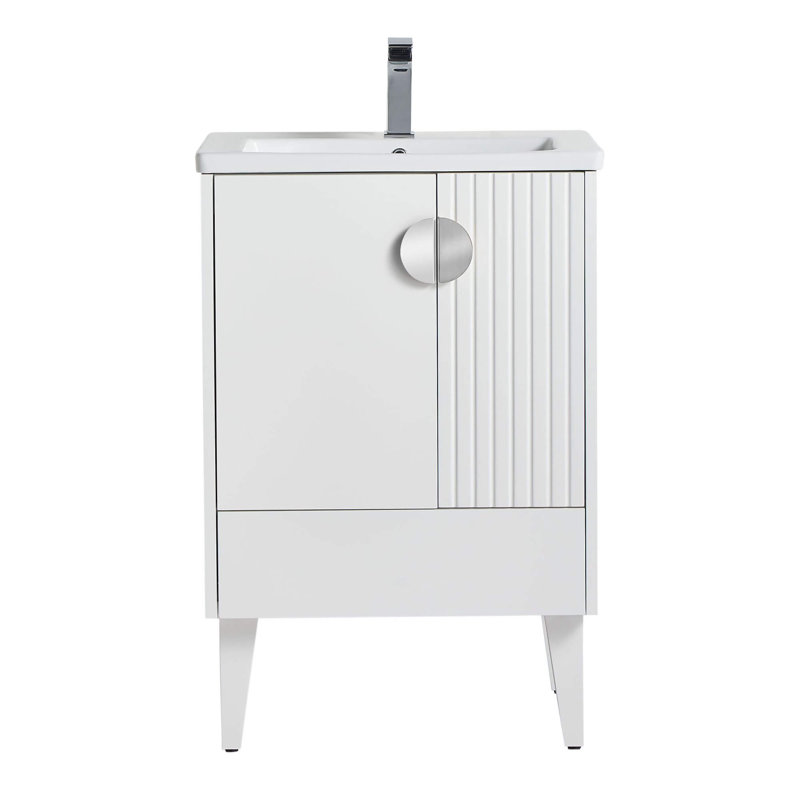 Saimah 24'' Single Bathroom Vanity with Ceramic Top, Polished Chrome, White Matte