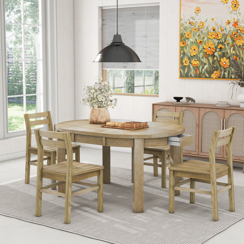 4 - Person Extendable Four Leg Dining Set, Natural