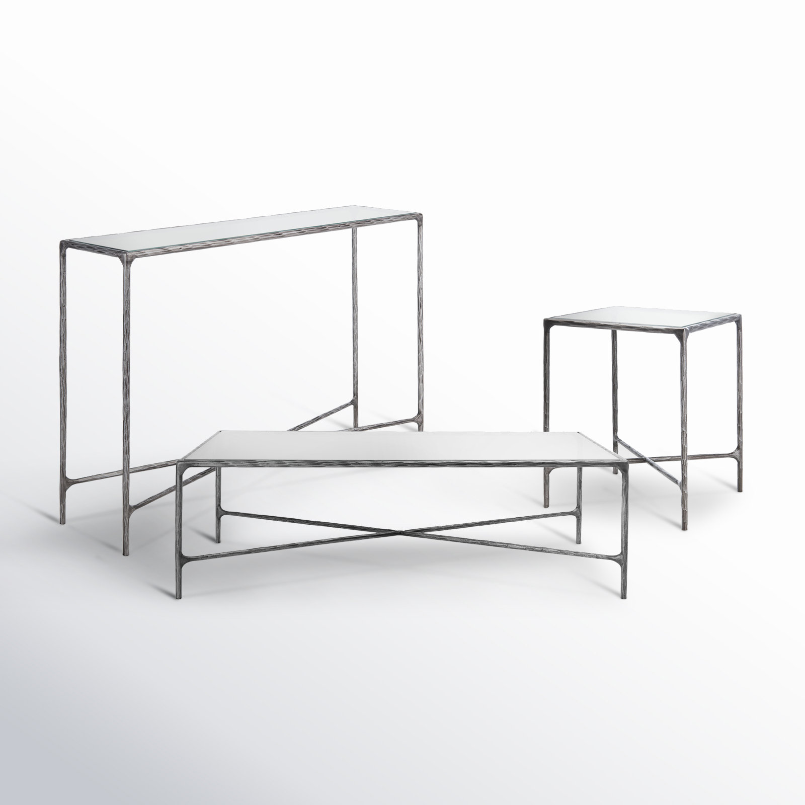 Evelynn 3-Piece Living Room Table Set, Silver, Clear