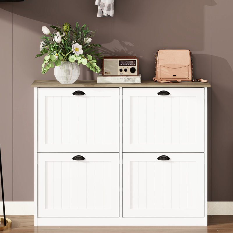 Rangement pour chaussures autoportant - 4 tiroirs et armoire arrière blanche