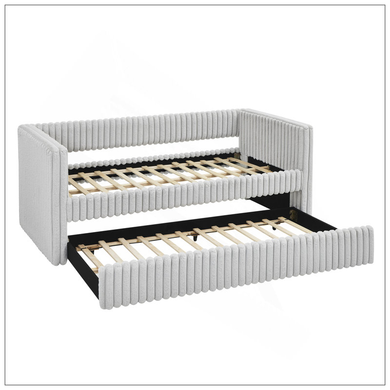 Modern Tufted Plush Daybed With Pull-Out Trundle For Versatile And Stylish Bedroom Or Living Room Furniture, Light Gray