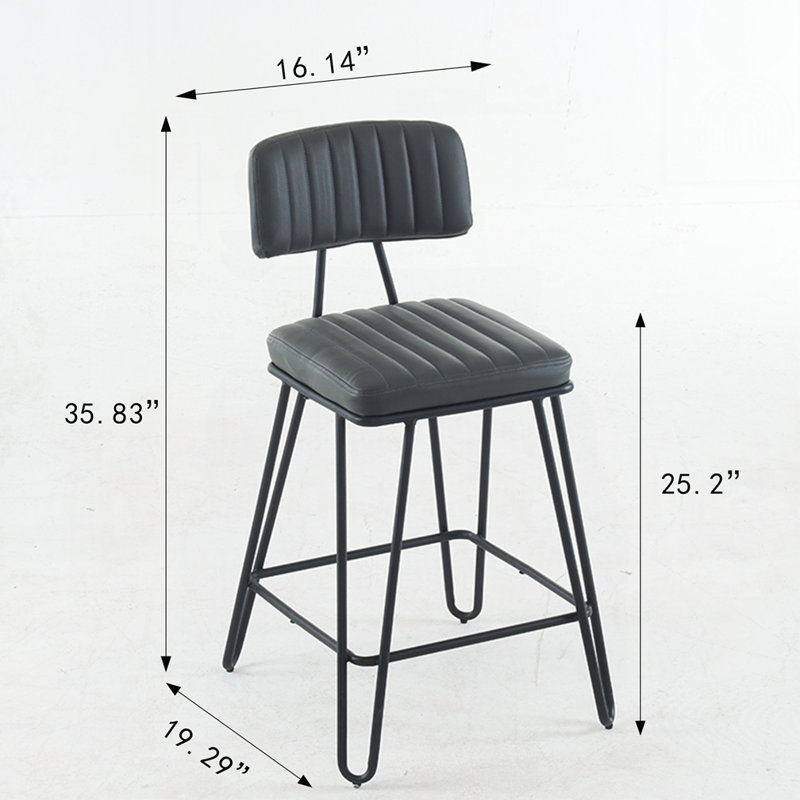 Faux Leather Upholstered Metal  Bar Stools Set with Backrest, Gray