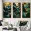 «Green Linear Symphony», 3 pièces sur toile-1793365630-1793365628