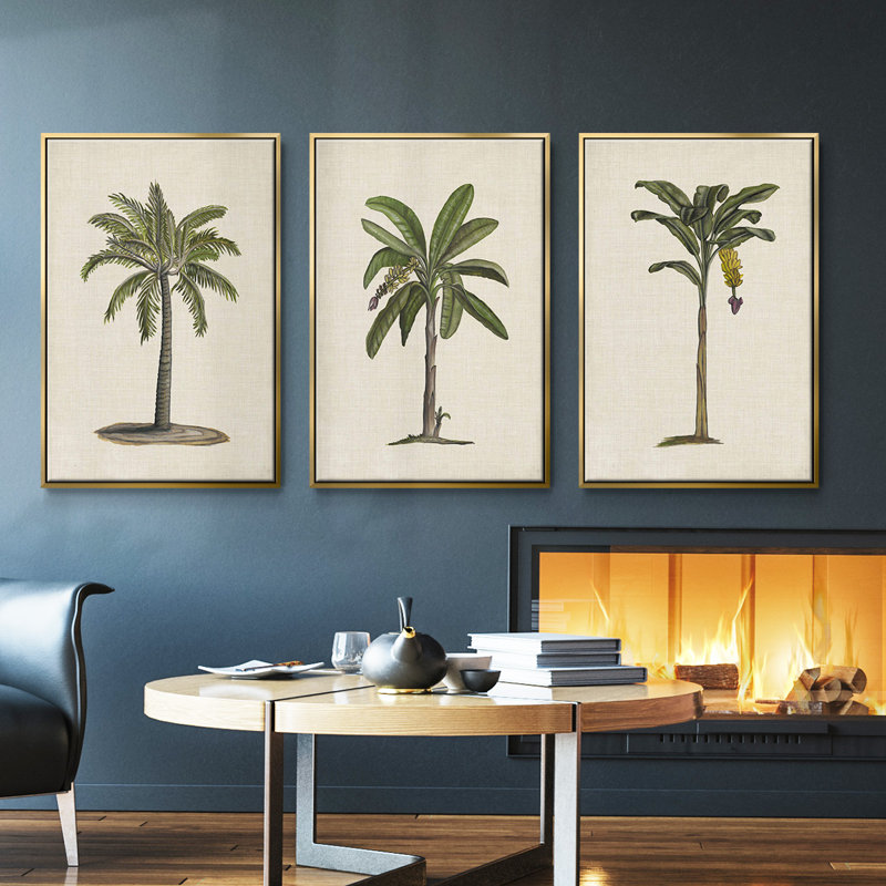 Ensemble de 3 palmiers UK CH AU U CH encadrés sur toile, H 36 po x l 72 po, Or