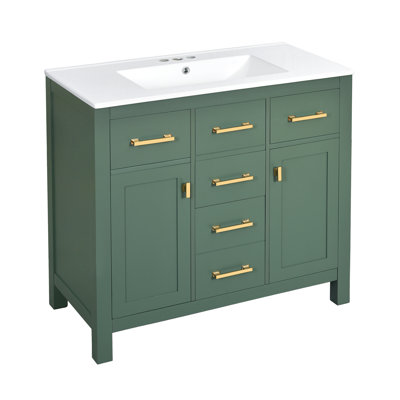 Modern Freestanding 36'' Bathroom Vanity Set With Ceramic Sink - Solid Wood Frame For Elegant Bathroom Storage