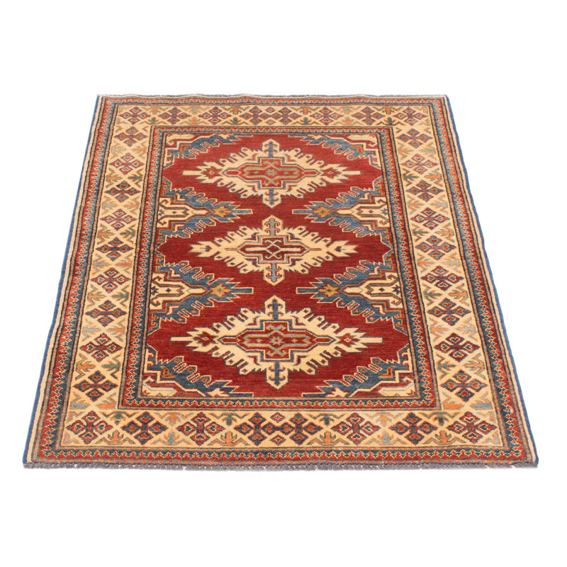 Tapis rouge foncé en laine noué à la main de conception unique 3 pi 6 po x 5 pi 2 po Finest Ghazni