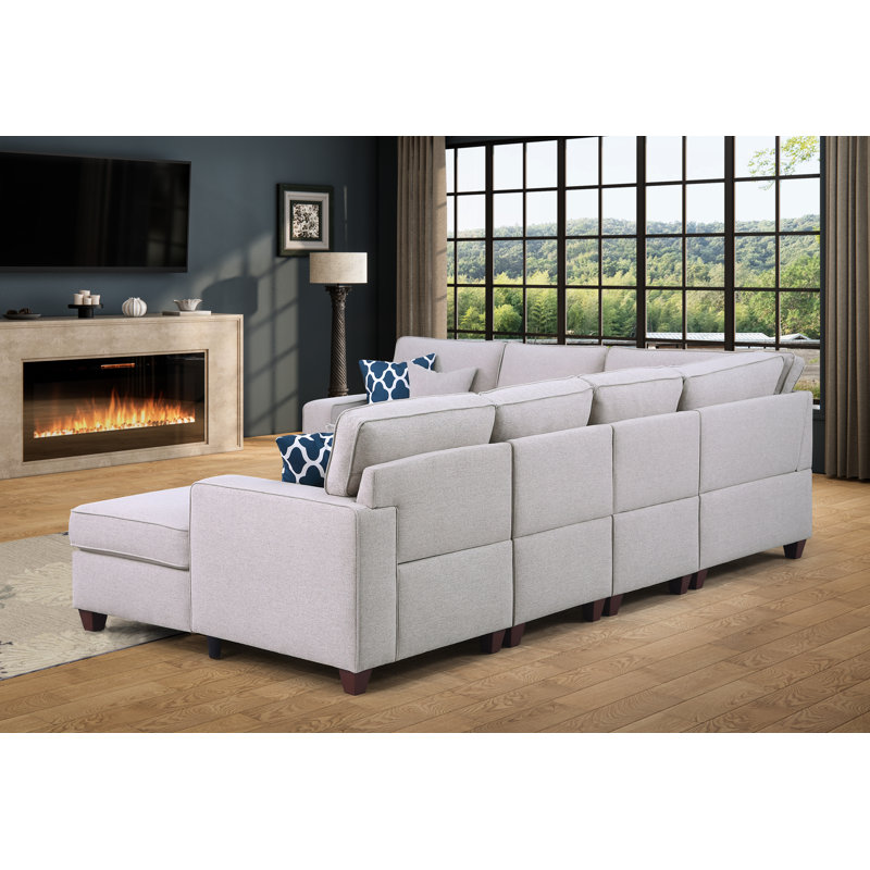 Samonie 125.5'' Square Arms Modular Sofa, Light Gray Linen