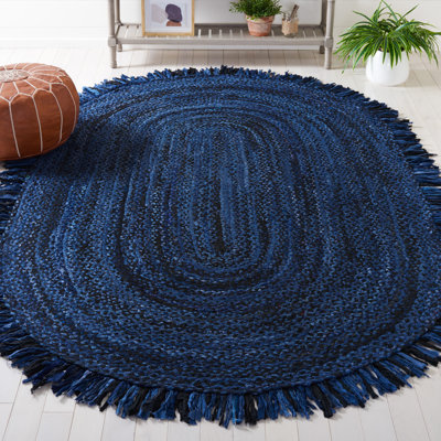 Tapis en coton tissé à la main en bleu marine / noir