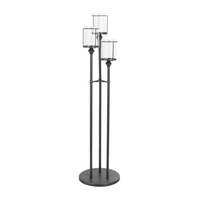 Cole And Grey Metal Tall Floor Hurricane Lamp With 3 Posts And Round Base