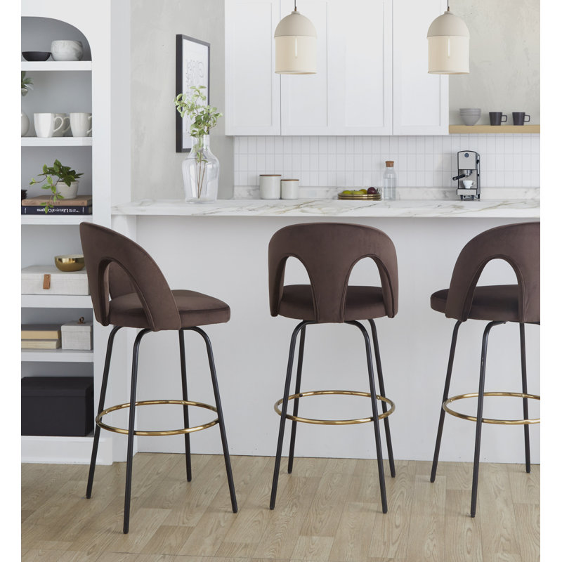 Tabouret de bar 30 po Ava, Noir, Velours espresso