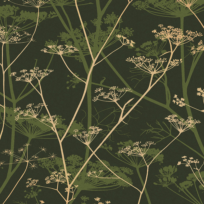 Floral Metallic Wallpaper Roll, Sage/Gold