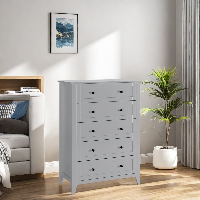 Commode 5 tiroirs 5 tiroirs, Gris
