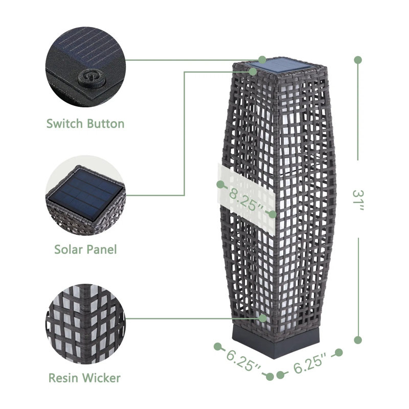 Lampe sur pied solaire, lanterne en osier pour terrasse et jardin, 1 pièce, lampe solaire sur pied, lumière chaude, alimentation solaire, autonomie de 8 à 10 heures