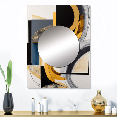 Glam doré et noir Expression IV - miroir décoratif à spirales abstraites, miroir mural moderne, impression d'art en métal