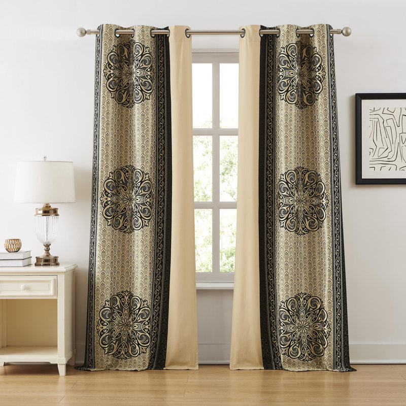 Demri Semi Sheer Curtain Pair, Black Gold