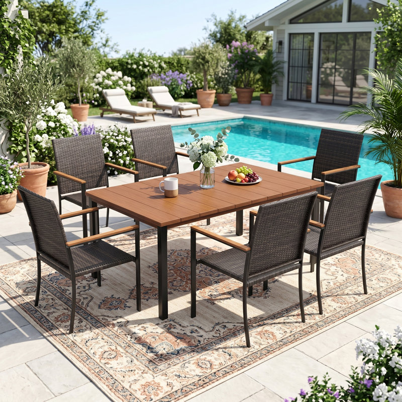Ensemble repas extérieur pour 6 personnes, Noyer/brun