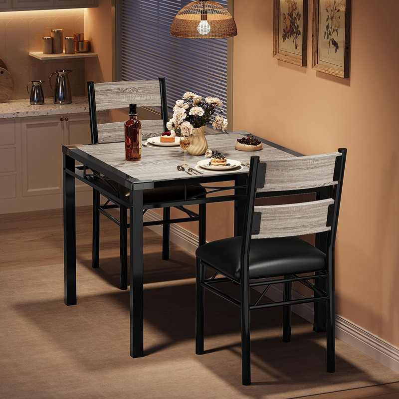 Dining Table Set For 2, Dining Table With 2 Upholstered Chairs, Wood 3-Piece Kitchen Dining Room Table Set With Corner Protector For Small Space, Kitchen, Apartment