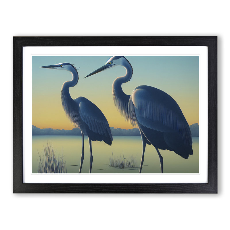 Two Heron Birds - Framed Print, Black, 25cm H x 34cm W x 2cm D