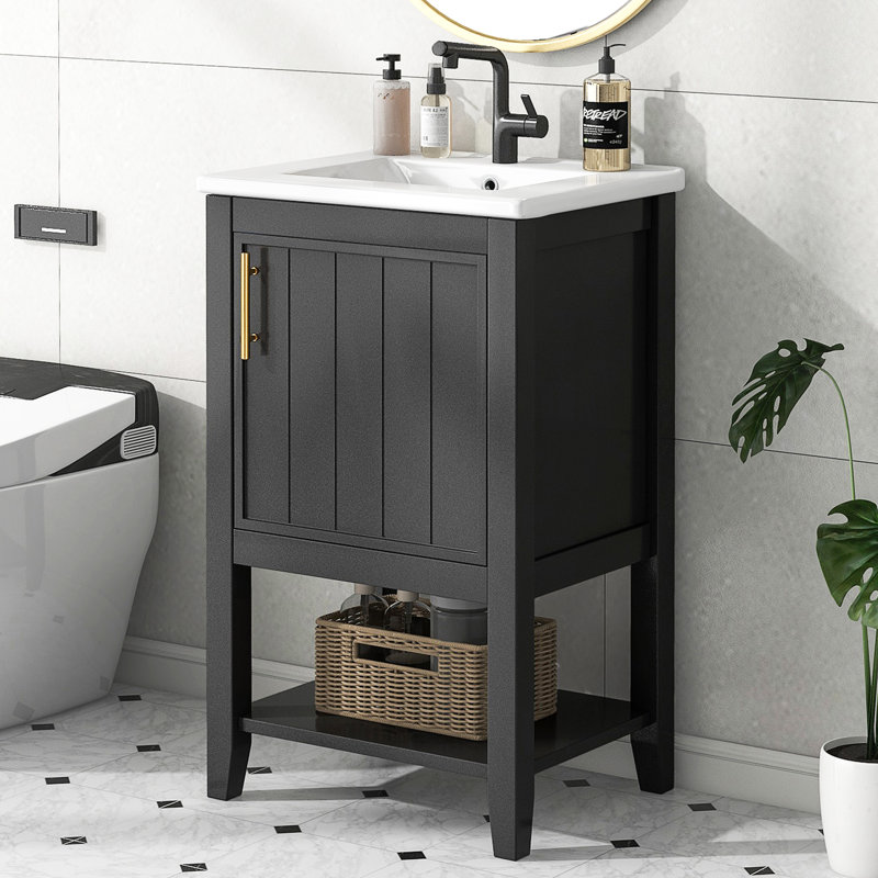 Meuble-lavabo de 20 po avec lavabo, Noir