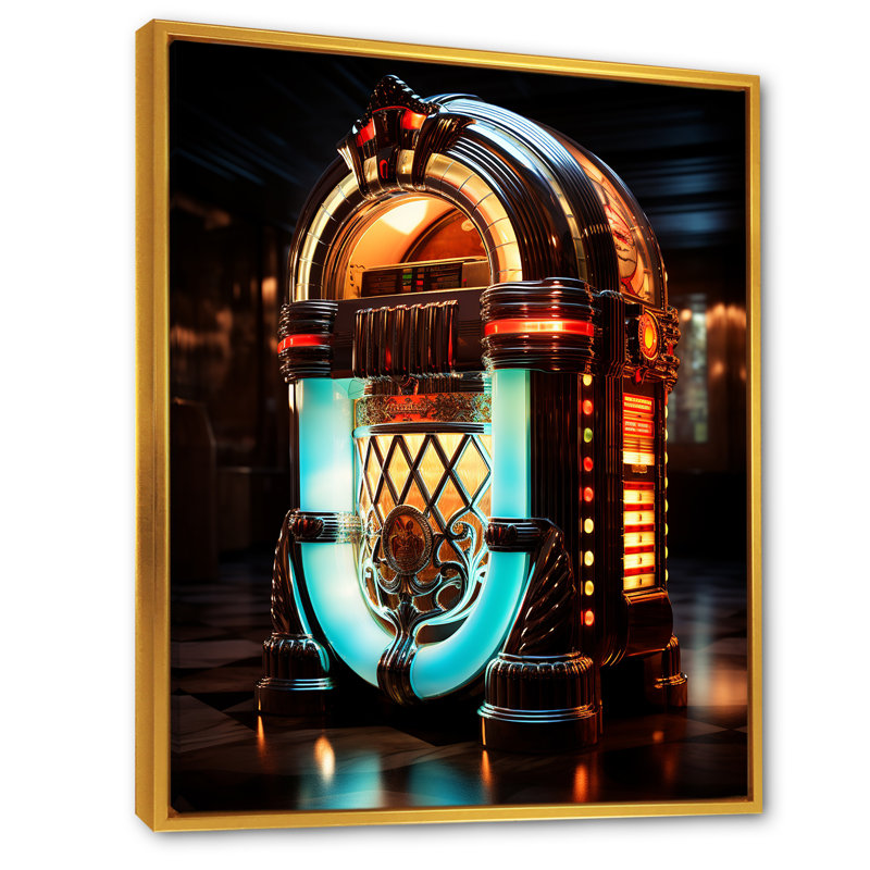 Cubist Jukebox Harmony 2 - Jukeboxes, art mural, H 32 po x l 24 po x P 1 po, Cadre flottant doré