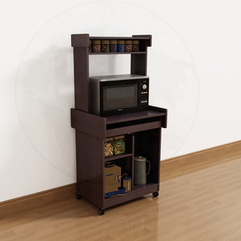 Cart Coffee Station Computer Cart On Locking Castors Hutch Gliding Shelf, Espresso