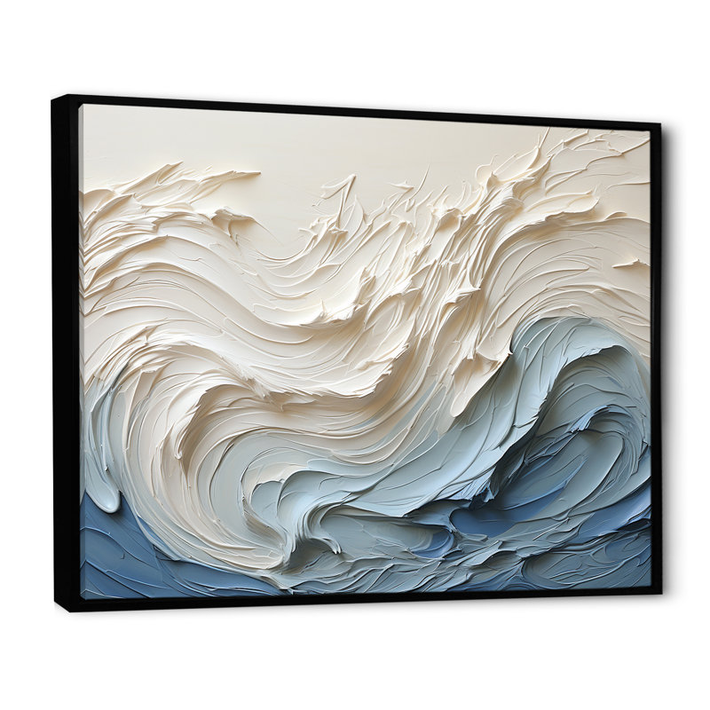 «White and Blue Wave Papercut Style - Coastal Waves», reproduction d'art sur toile (sans texture), H 34 po x l 44 po, Noir