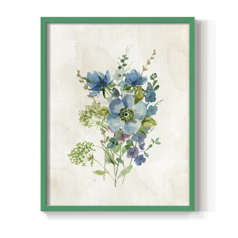 «Bouquet of Blue I», reproduction encadrée - bois massif, Vert, H 11 po x l 9 po