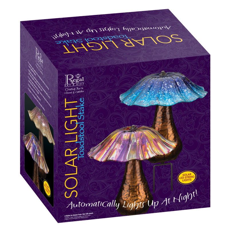 Purple and Yellow Glass Solar Toadstool Garden Stake