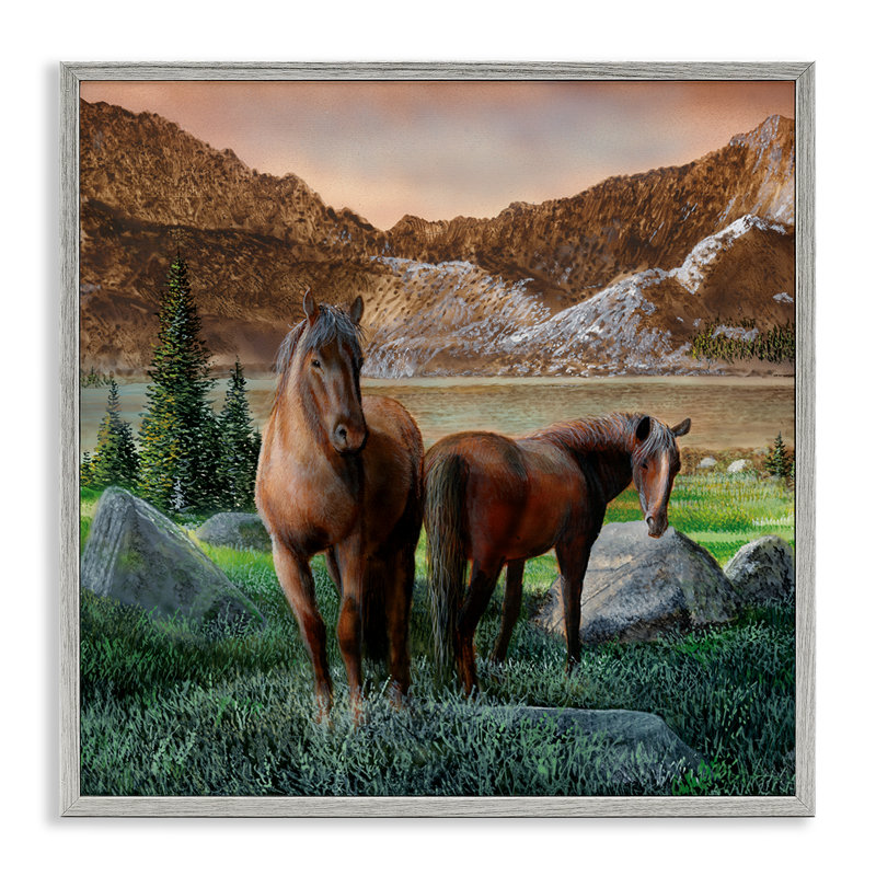«Two Horses» par Mountain, estampe numérique de Kevin Daniel, Estampe numérique Farmhouse, H 12 po x l 12 po