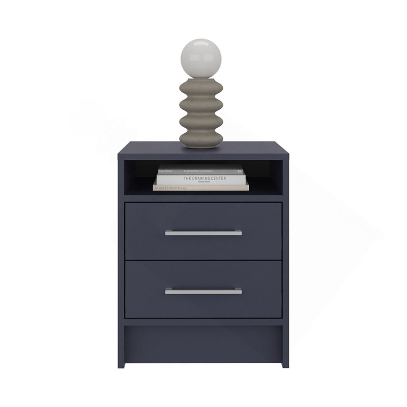 Table de chevet Eter avec deux tiroirs et une tablette de rangement ouverte, rangement pour chambre à coucher moderne