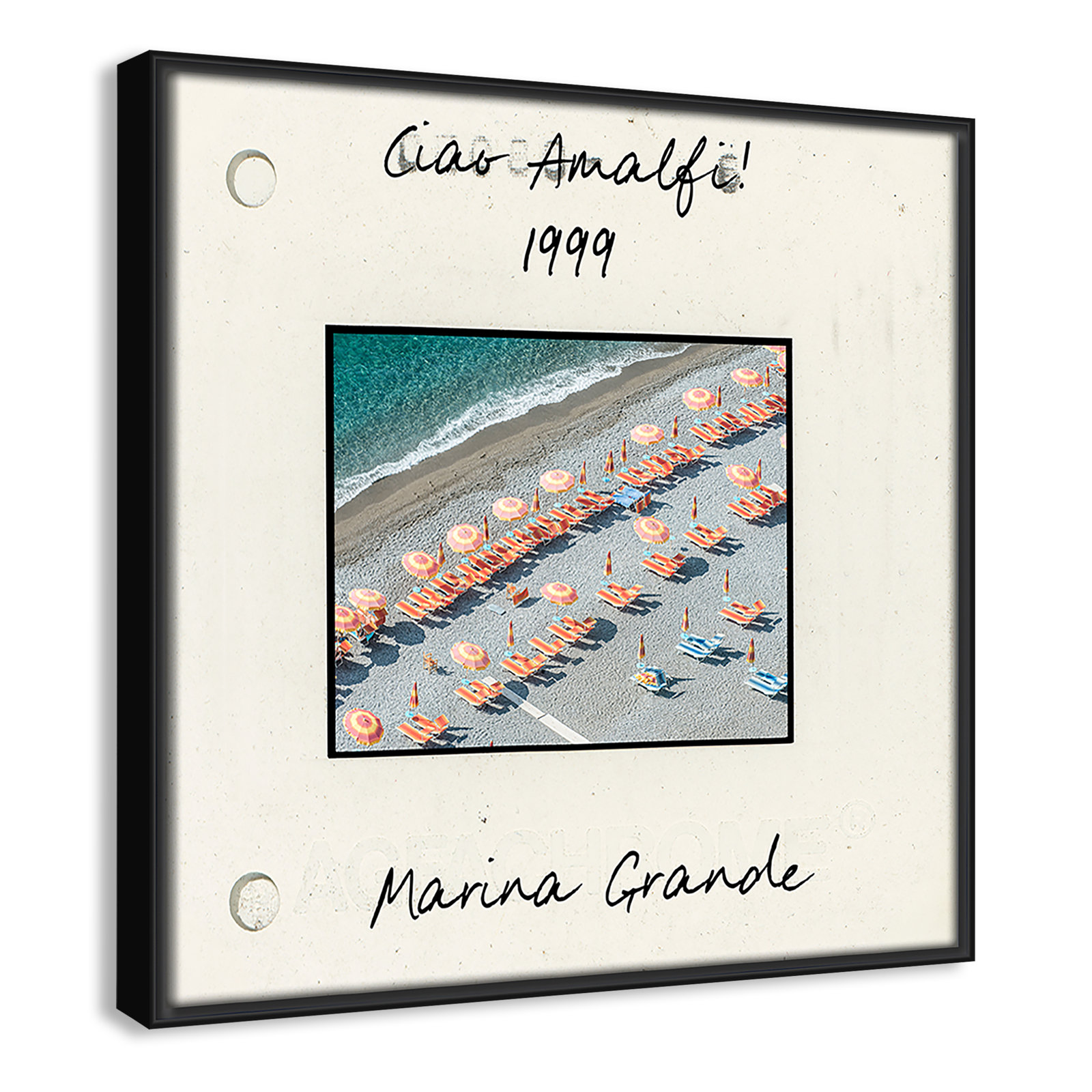 Travel Slide Collection "Amalfi, Italy - Marina Grande" Print, 13.5" H x 13.5" W x 2" D, Black Floater Framed Canvas