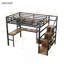 Lit mezzanine double avec lumière DEL et station de charge, lit mezzanine en métal avec bureau et escalier, lit mezzanine avec garde-robe-1407358010