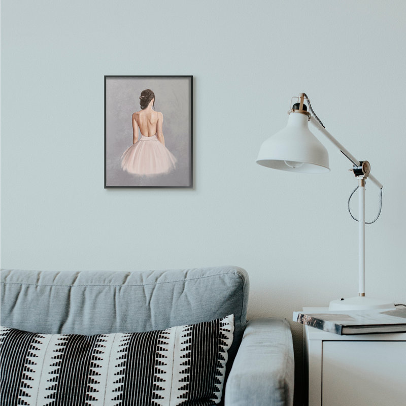« ballerine fille, peinture gris rose », art textuel, H 14 po x l 11 po, Giclée encadrée noir minuit