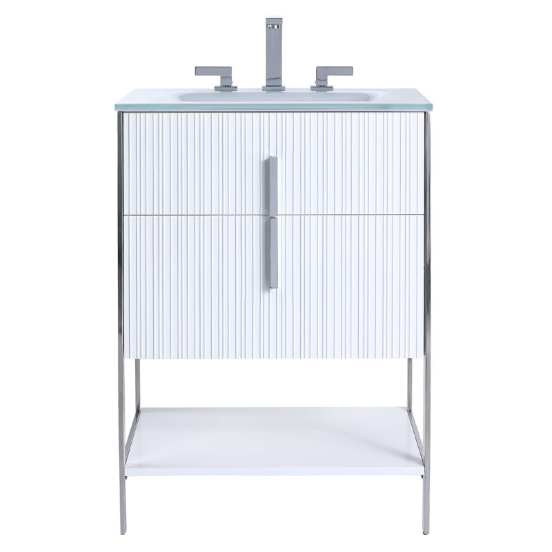 Mirutil Single Bathroom Vanity with Top, Chrome, White Matte