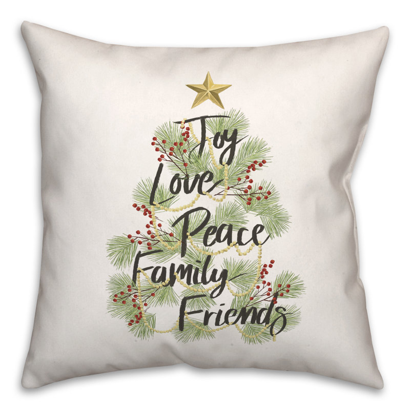 Christmas Tree Words Script Throw Pillow, 16" x 16"