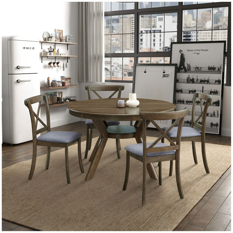 Table de salle à manger 47,24 "en bois d'hévéa rond pour 4-6 avec base en bois, Chêne