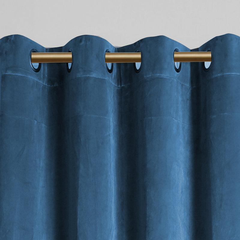 Rybicki Velvet Room Darkening Curtain Pair, 50" W x 63" L, Medium Blue