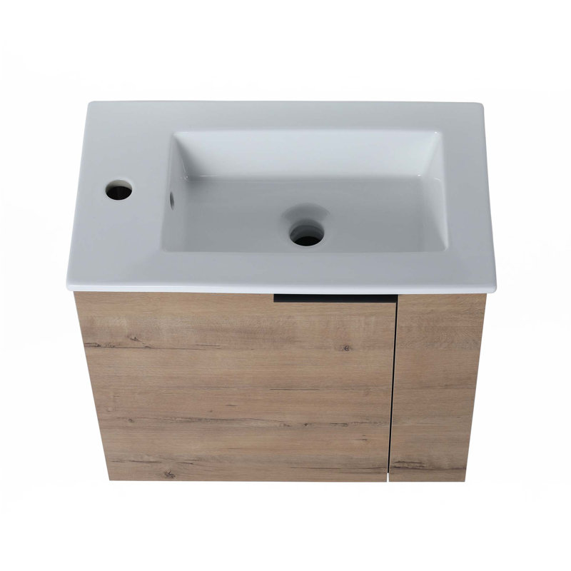 Meuble-lavabo mural avec lavabo en gel, Chêne, 22"