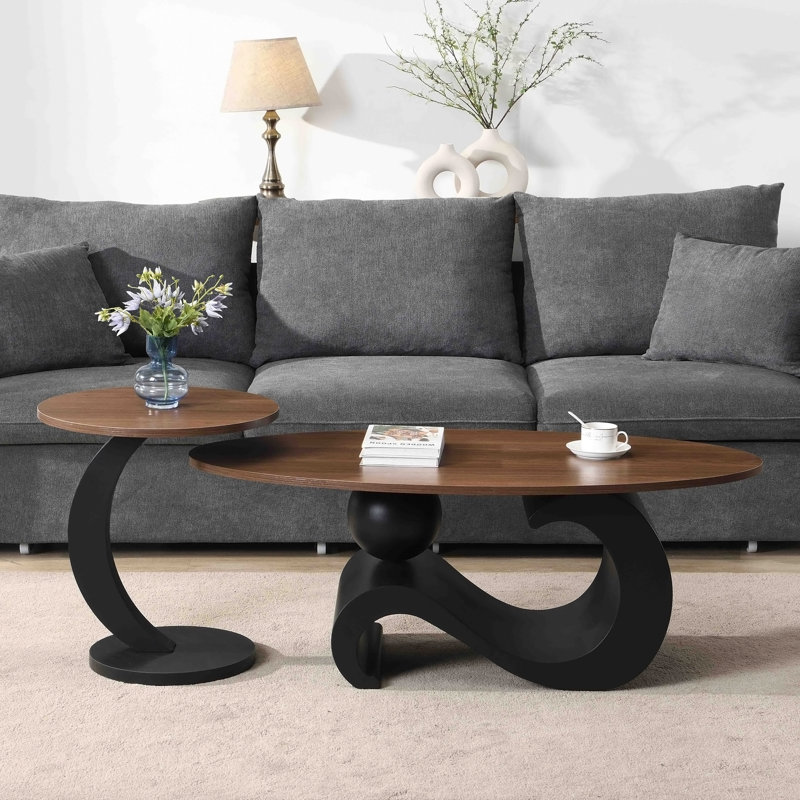 Ensemble de 2 tables basses gigognes noires, ensemble de tables basses orales et rondes, table industrielle pour le salon, grand 47,24 po, petit 19,69 po