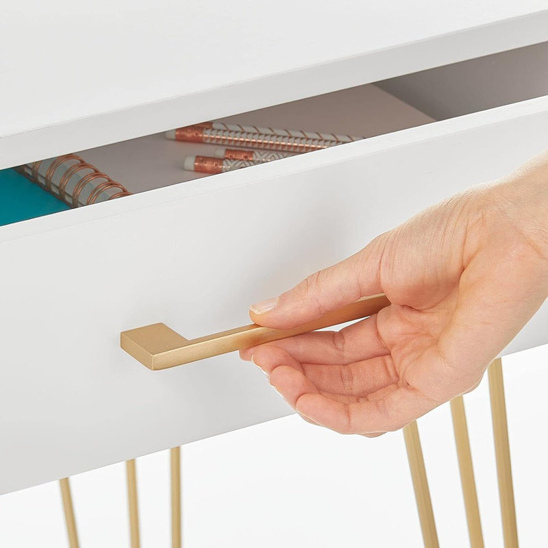 White and Gold Hairpin Leg Desk with Drawer