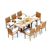 7 Pcs Grade-A Teak Wood Dining Set: Warwick Console Folding Rectangle Table And 6 Lua Stacking Arm Chairs #11LU1506