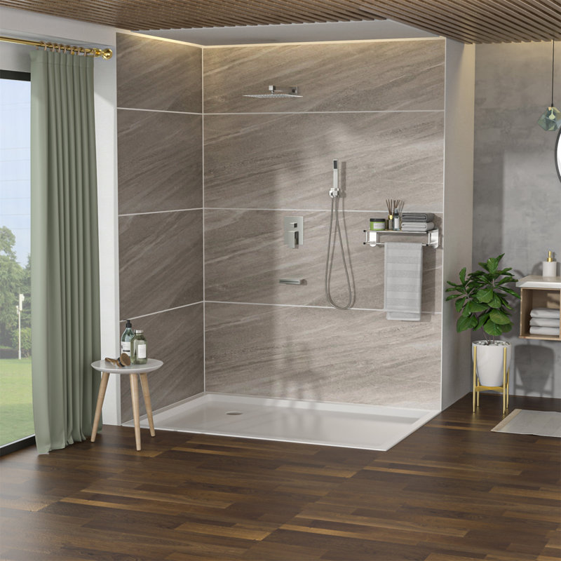 Système de douche avec bec de baignoire en cascade, système de douche carré mural de 12 pouces avec valve brute