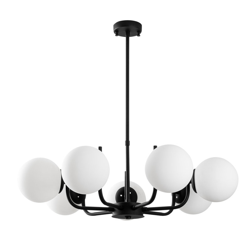 Élégant lustre en métal noir, 29,1 po de diamètre | Hauteur réglable de 11,8 à 27,6 po | 7 x douilles E14 de 40 W maximum | Conception non réglable, parfaite pour la salle à manger et les espaces de vie | Capuchon en verre élégant et fabrication durable
