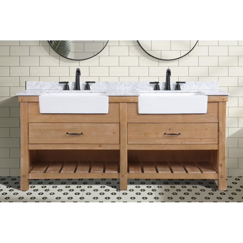 Marina 72'' Driftwood Double Bathroom Vanity with Carrara Marble Top