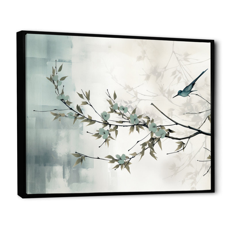 Asian Art Sumi Serenity - Art asiatique, reproduction d'art sur toile, 24" H x 32" W, Cadre flottant noir