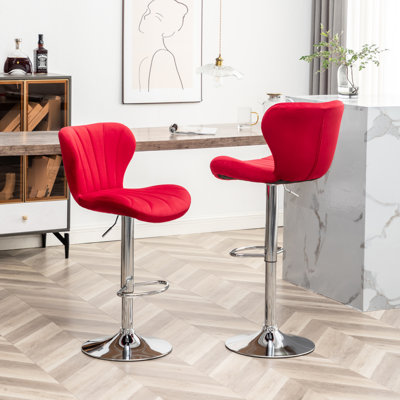 Rouge de 2 - hauteur réglable par vérin à gaz, siège pivotant à 360 °, revêtement doux, design moderne à lignes verticales, repose-pieds confortable, siège avec structure en acier, design tendance